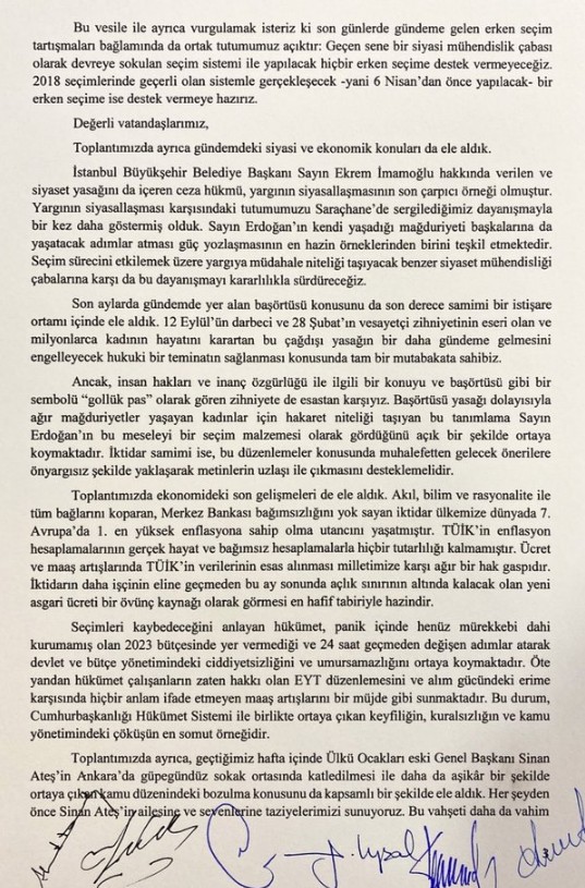 Altılı masanın 10'uncu toplantısından da aday çıkmadı! 30 Ocak'ı işaret ettiler...